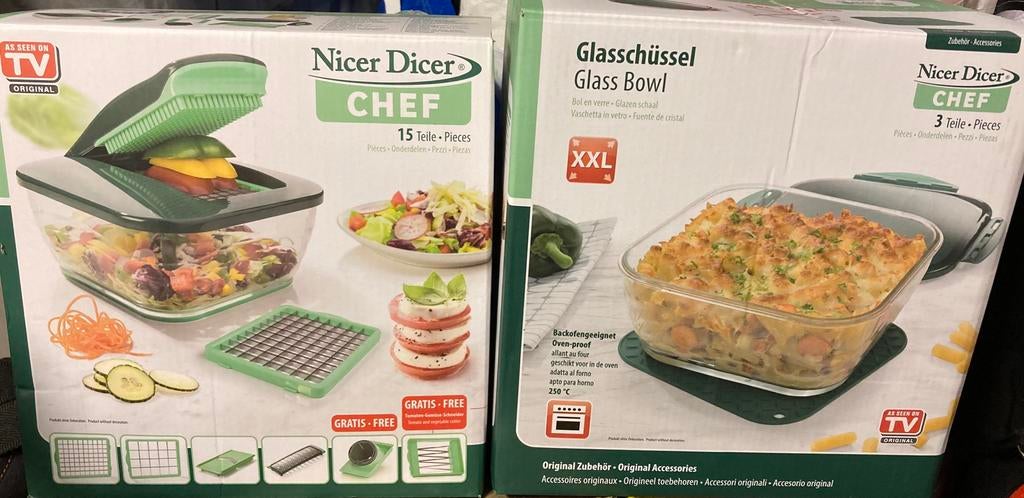 Nicer Dicer Chef 15 stuks - vergelijkbaar met de 2e foto, Ophalen of Verzenden, Zo goed als nieuw