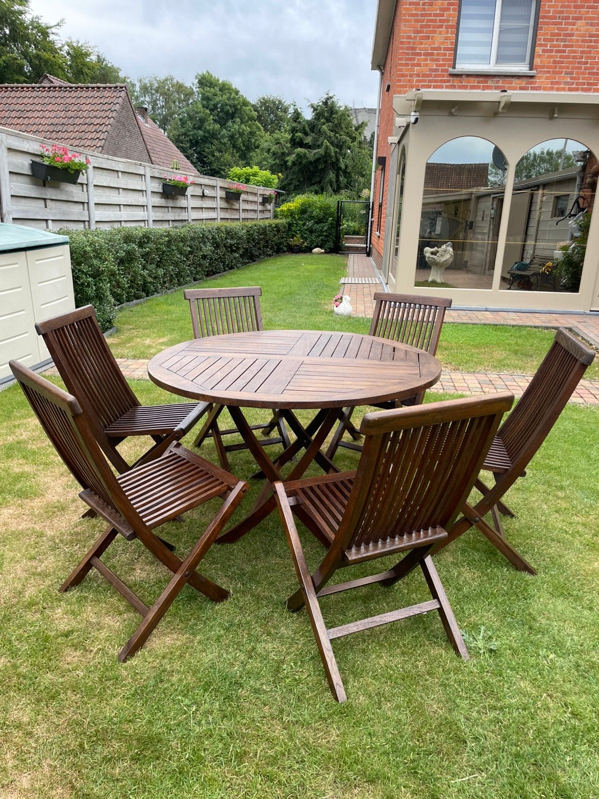 Teak tuinset, Tuin en Terras, Ophalen, Zo goed als nieuw, Tuinset