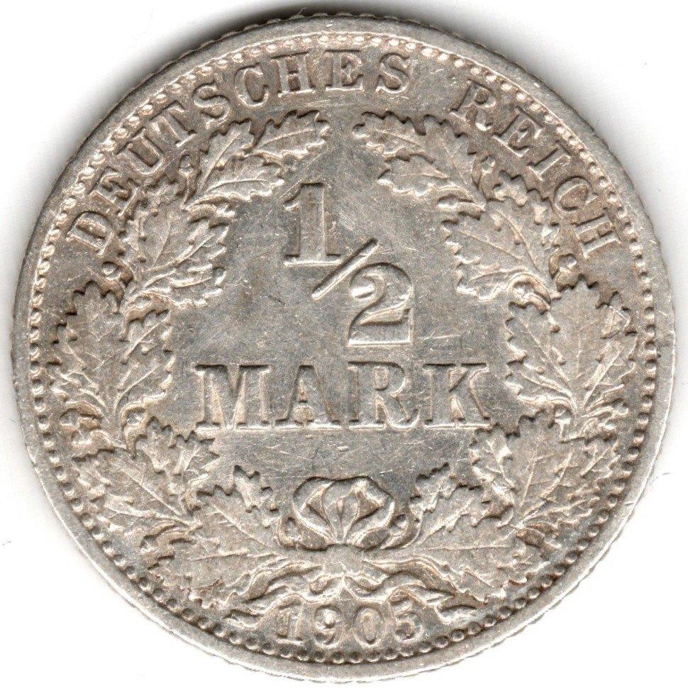Duitsland : 1/2 Mark 1905 G Karlsruhe KM#17 Ref 16485, Ophalen of Verzenden, Duitsland, Losse munt, Zilver