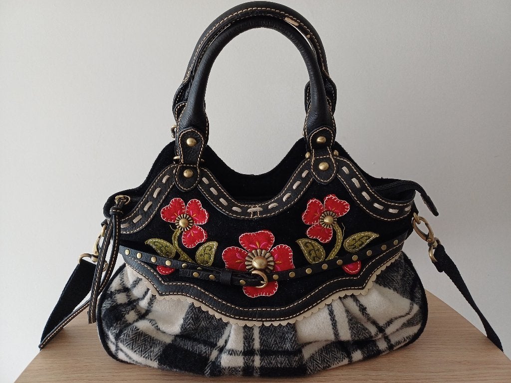 Sac à main Leontine Hagoort en laine et cuir — Comme neuf, Enlèvement ou Envoi, Comme neuf, Autres couleurs, Sac à main