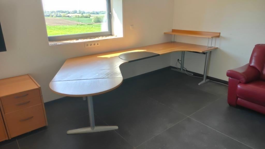Groot hoekbureau (270cm) + 3 ladeblokken, Ophalen, Gebruikt, 120 cm, Hout