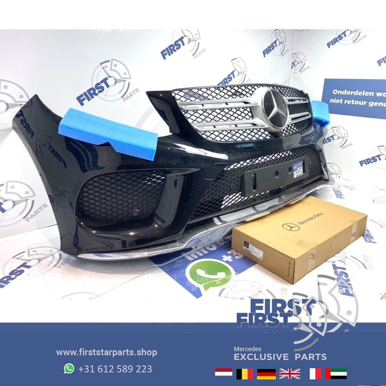 W166 GLE AMG VOORBUMPER COMPLEET ZWART Mercedes 2015-2019 OR, Gebruikt, -, Voor, Ophalen of Verzenden