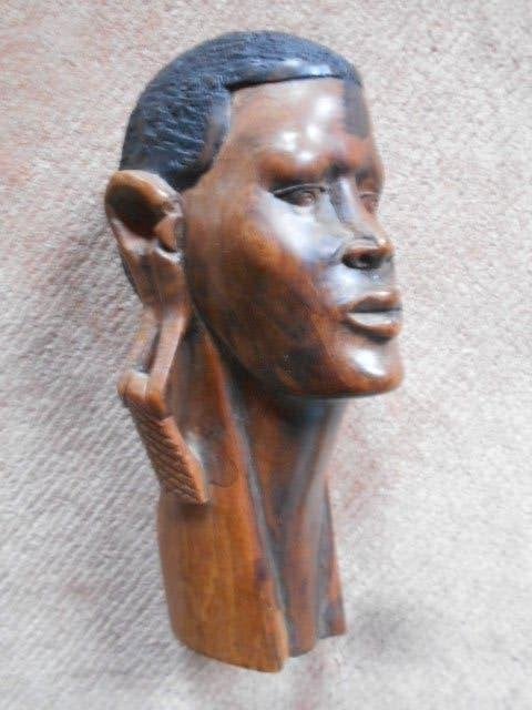 Afrique, sculpture sur bois, buste d'homme, Antiquités & Art, Afrique, Bois, Enlèvement ou Envoi, Brun