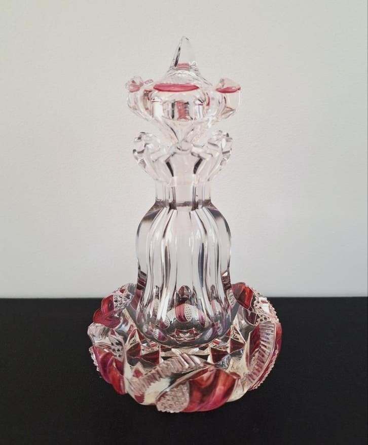 Antiek Boheems parfumflesje eind 19e eeuw cranberrykleur, Ophalen of Verzenden