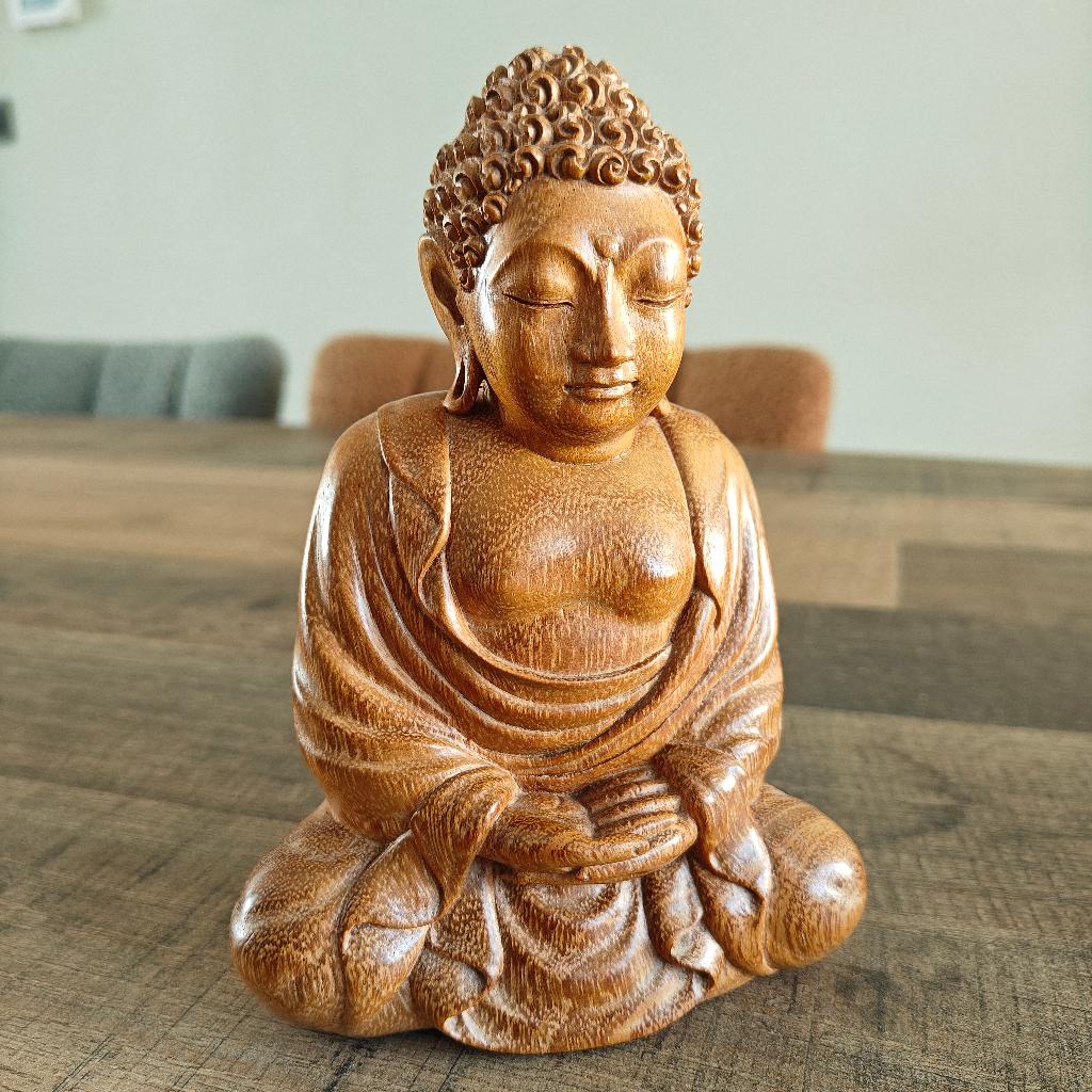 Houten Boeddhabeeld uit Bali, Huis en Inrichting, Ophalen, Zo goed als nieuw