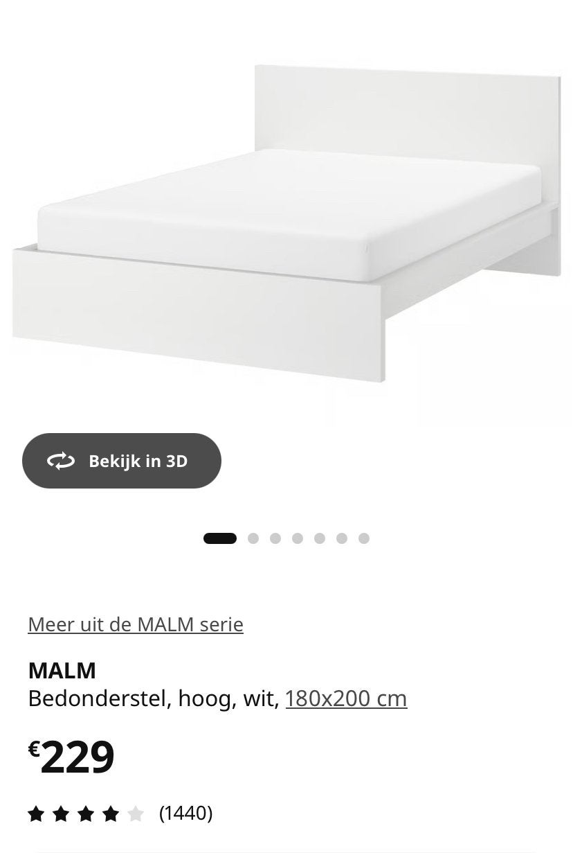 Ikea Malm bed 180m breed, Comme neuf, Enlèvement, 180 cm, 200 cm