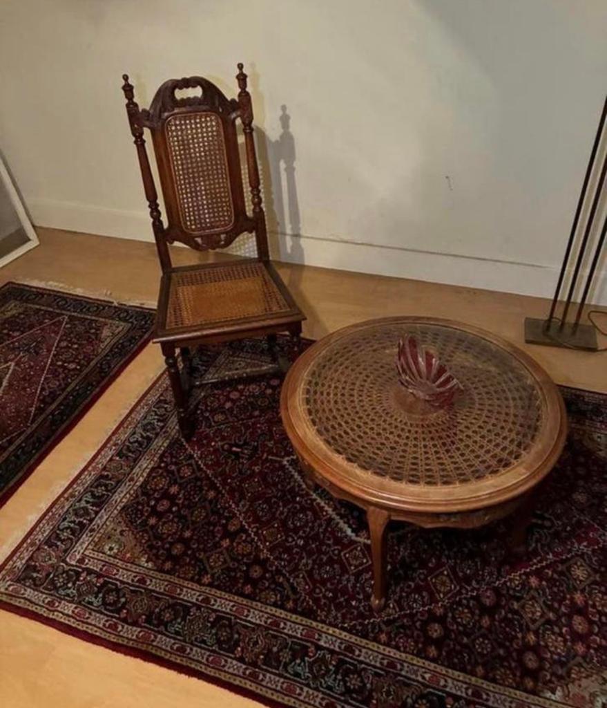Rond houten tafeltje (70 cm) + stoel, Huis en Inrichting, Ophalen, Rond