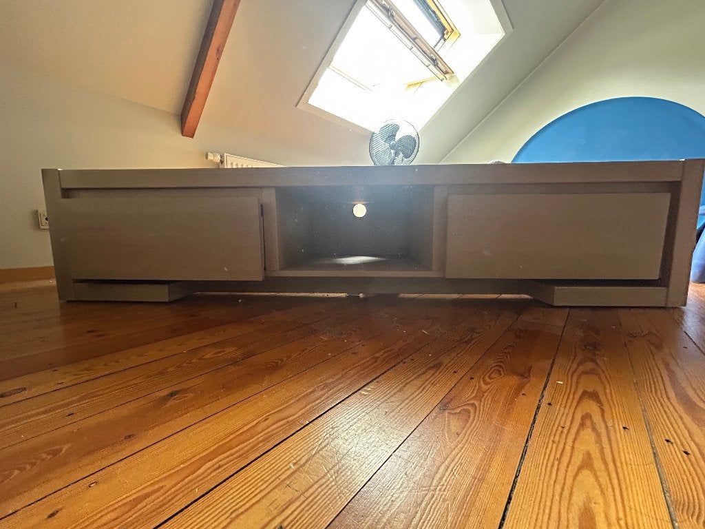 Karel Mintjens massief eiken TV-meubel, Ophalen, Gebruikt, 150 tot 200 cm, Eikenhout