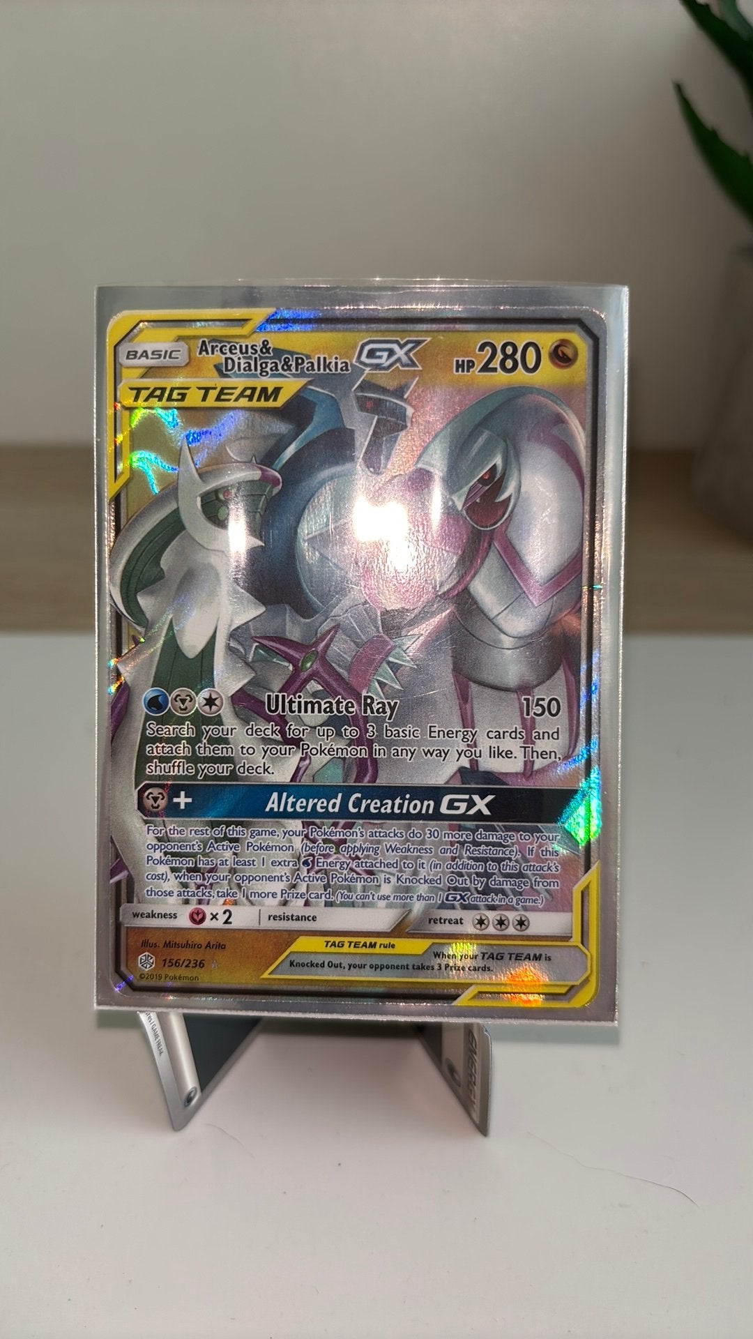 Arceus & dialga & palkia GX, Ophalen, Zo goed als nieuw, Losse kaart, Foil