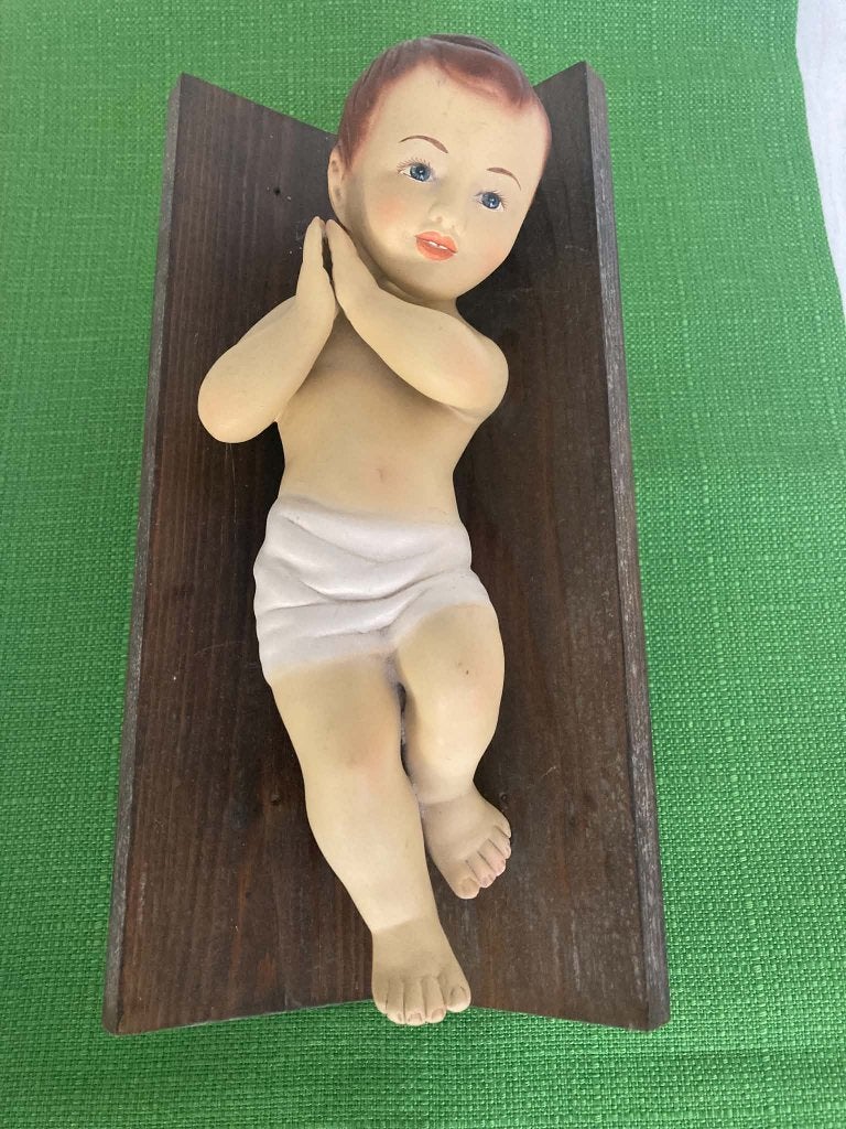 Groot beeld Kindje Jezus in biscuit in kribbe, Ophalen of Verzenden, Gebruikt