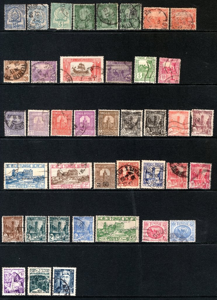 TUNISIE FR. Lot de timbres timbrés, Envoi, Tunisie, Affranchi