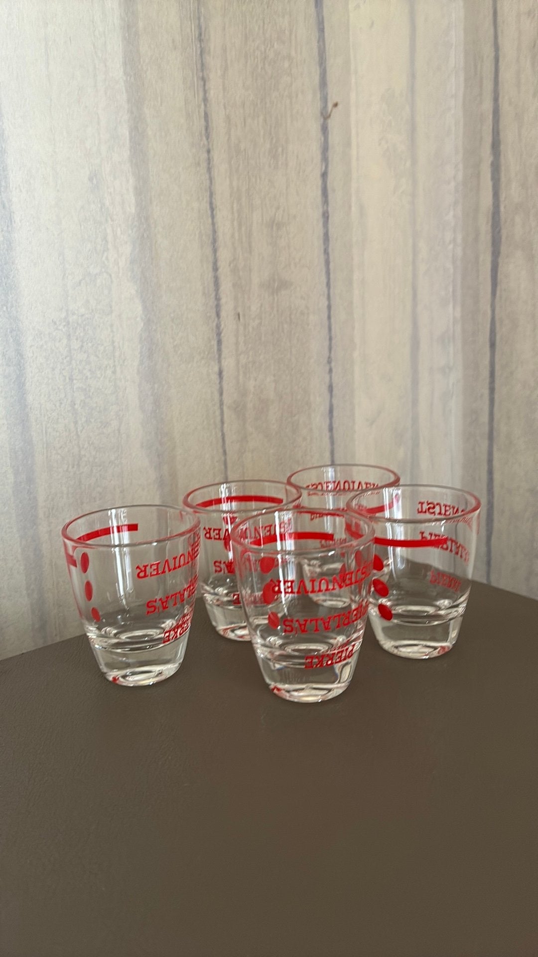 Set van 5 jeneverglazen pierke pierlala, Ophalen, Zo goed als nieuw