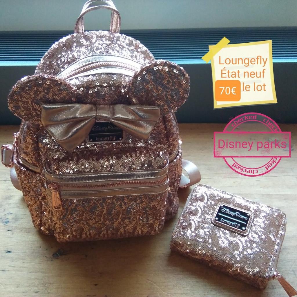 Loungefly sac et porte-feuille sequins roses gold, Enlèvement