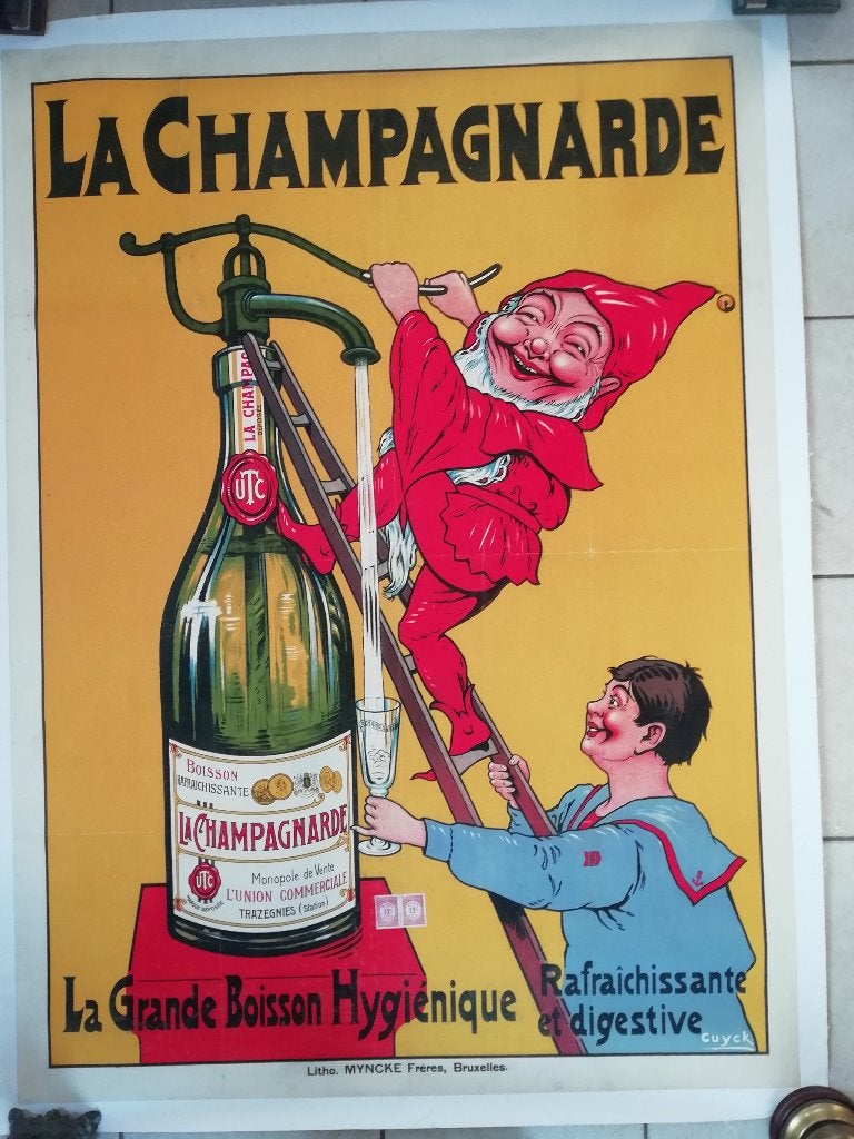 Grote originele affiche Cuyck La Champagnarde, Verzamelen, Ophalen of Verzenden, Zo goed als nieuw, Reclamebord