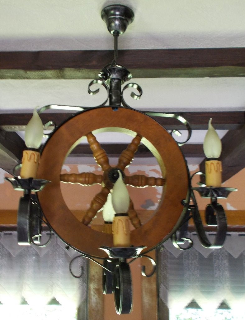Lustre fer forgé, Enlèvement, Bois, Rustique, E27 (grand)
