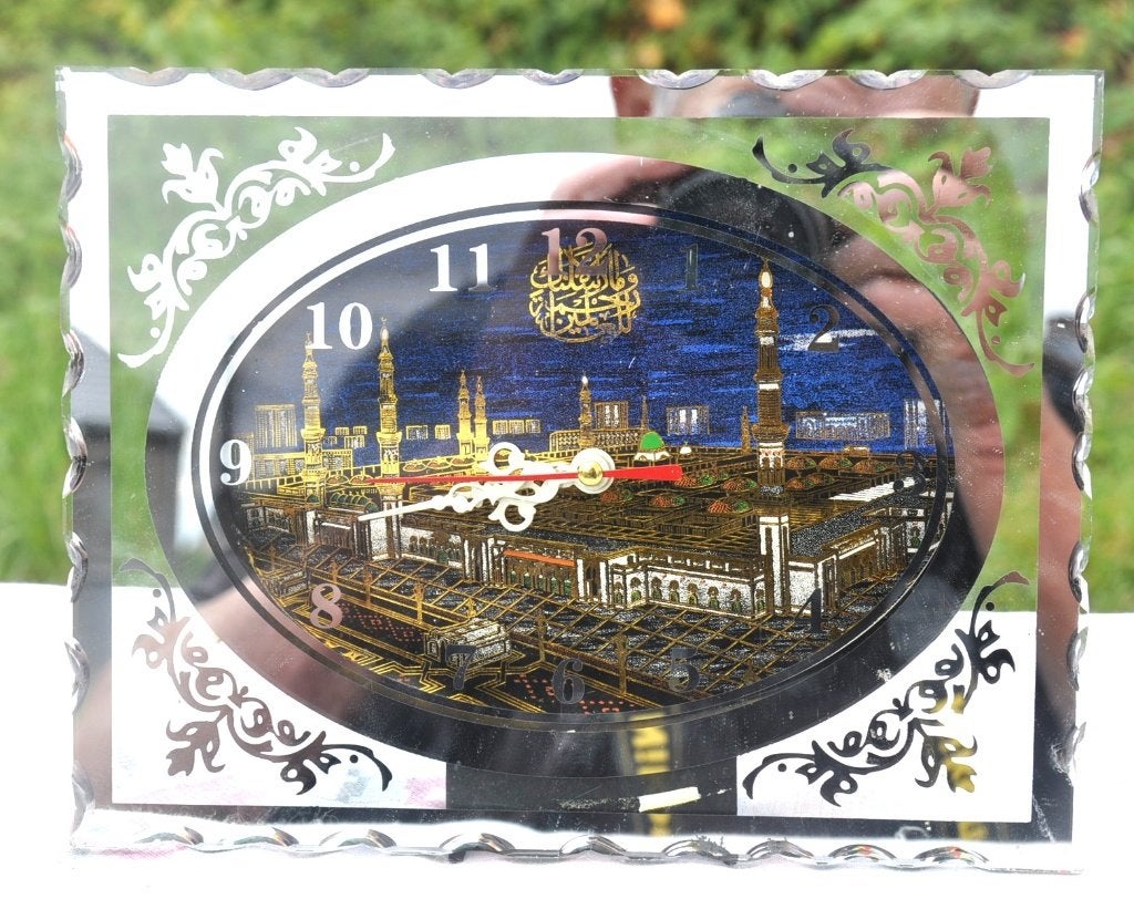 horloge a poser verre avec motif miroir fond arabisant, Enlèvement ou Envoi