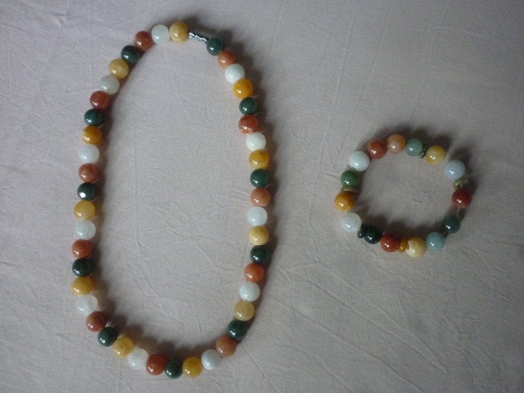 Halsketting + Armband in Jade en Edelstenen, Bijoux, Sacs & Beauté, Colliers, Neuf, Pierre ou Minéral, Enlèvement ou Envoi, Vert