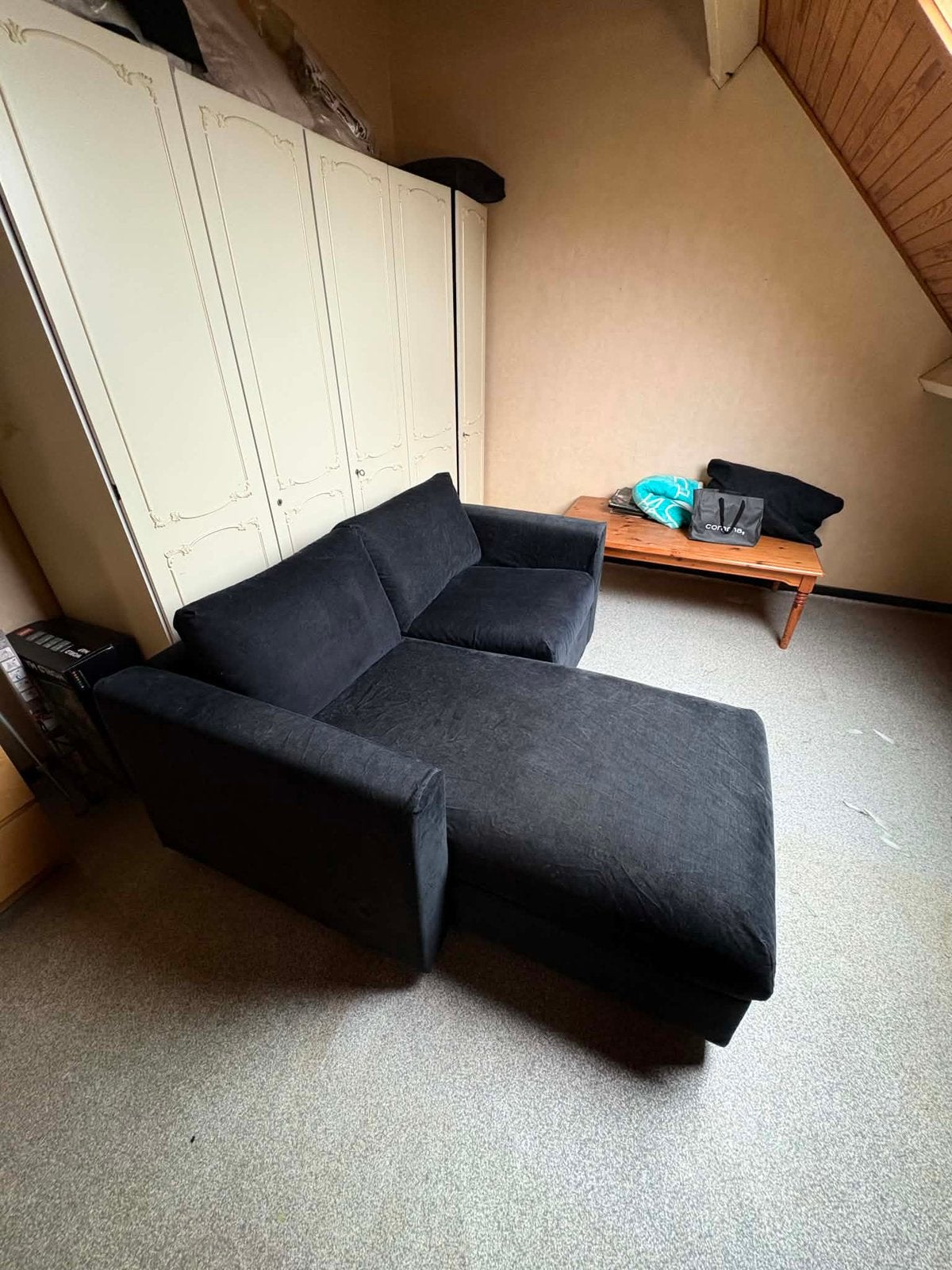 IKEA zetel met chaise longue en opbergruimte – donderblauw, Ophalen, Gebruikt, Hout