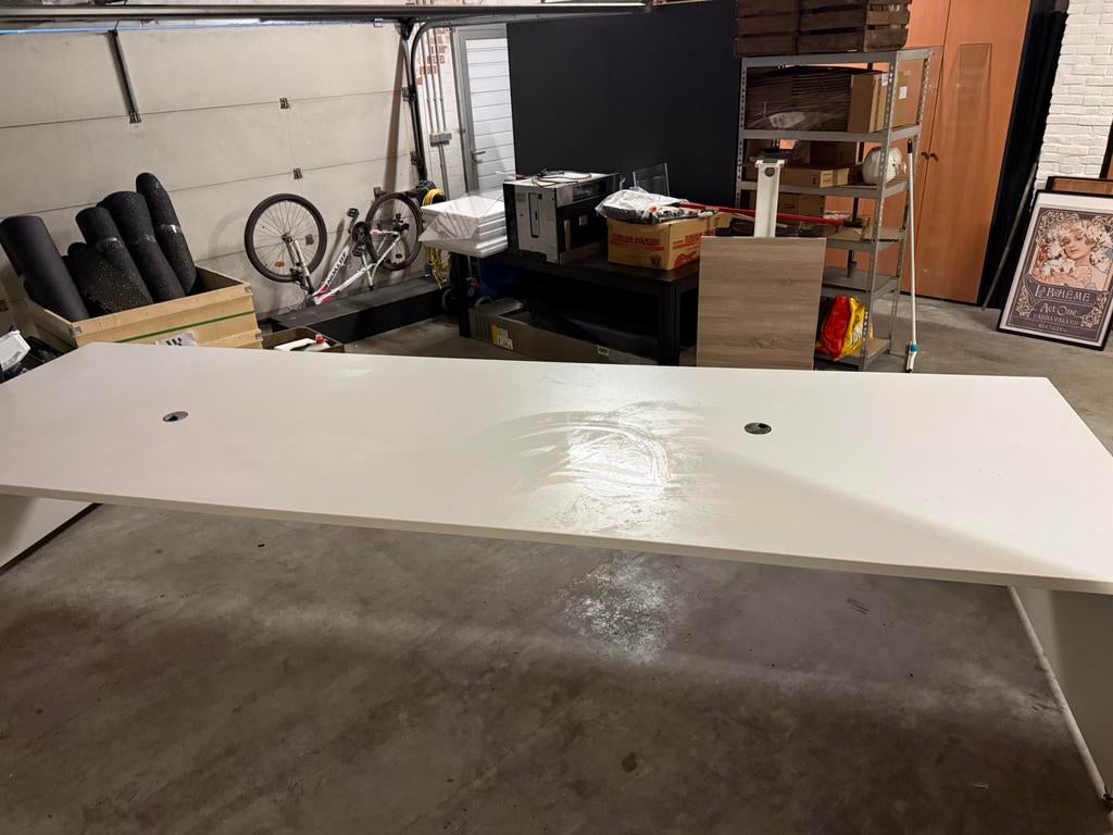 Werkeiland / bureau voor 4 personen, Huis en Inrichting, Bureaus, Ophalen, Stopcontact, Gebruikt, Hout