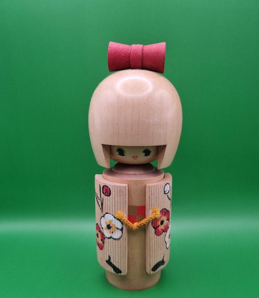 Superbe grand Kokeshi de Tomio Ishida (18 cm), Antiquités & Art, Enlèvement ou Envoi, Japon, Bois, Peint