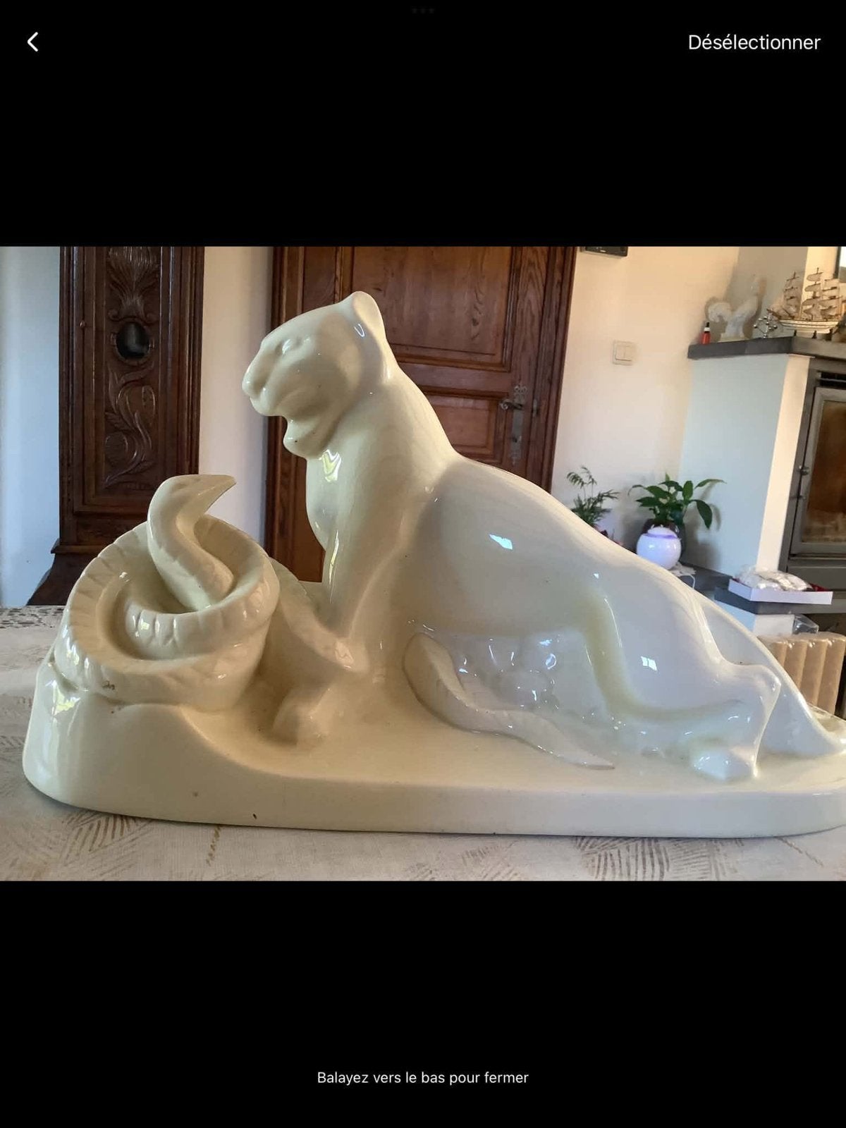 Statue Lionne/panthere combat,serpent sculpture boch, Enlèvement ou Envoi