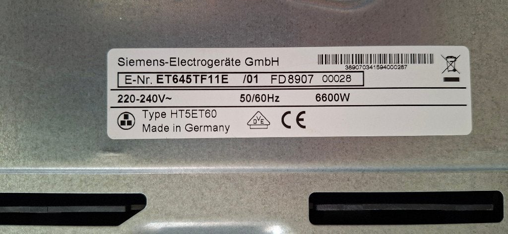 Vitrokeramische kookplaat Siemens, Ophalen, 4 kookzones, Zo goed als nieuw, Energieklasse A of zuiniger