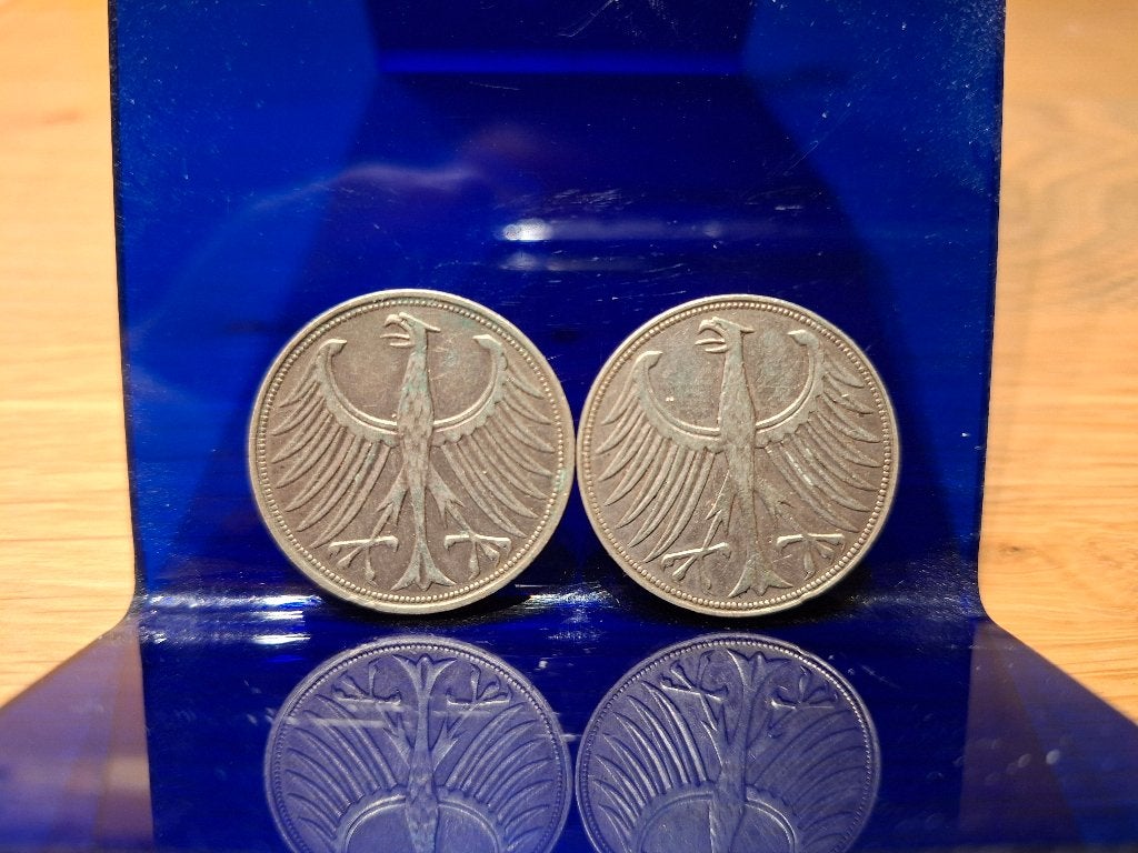 5 Deutsche Mark 1951 – Zilver 625/1000 – 2 munten, Ophalen, Duitsland, Losse munt, Zilver