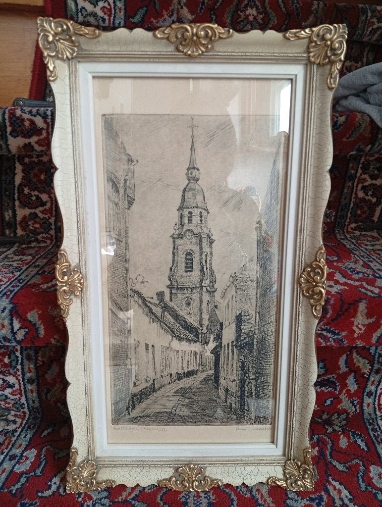 romain malfliet puurs, Antiek en Kunst, 46 cm, 26 cm, Stadsgezicht, Ophalen of Verzenden