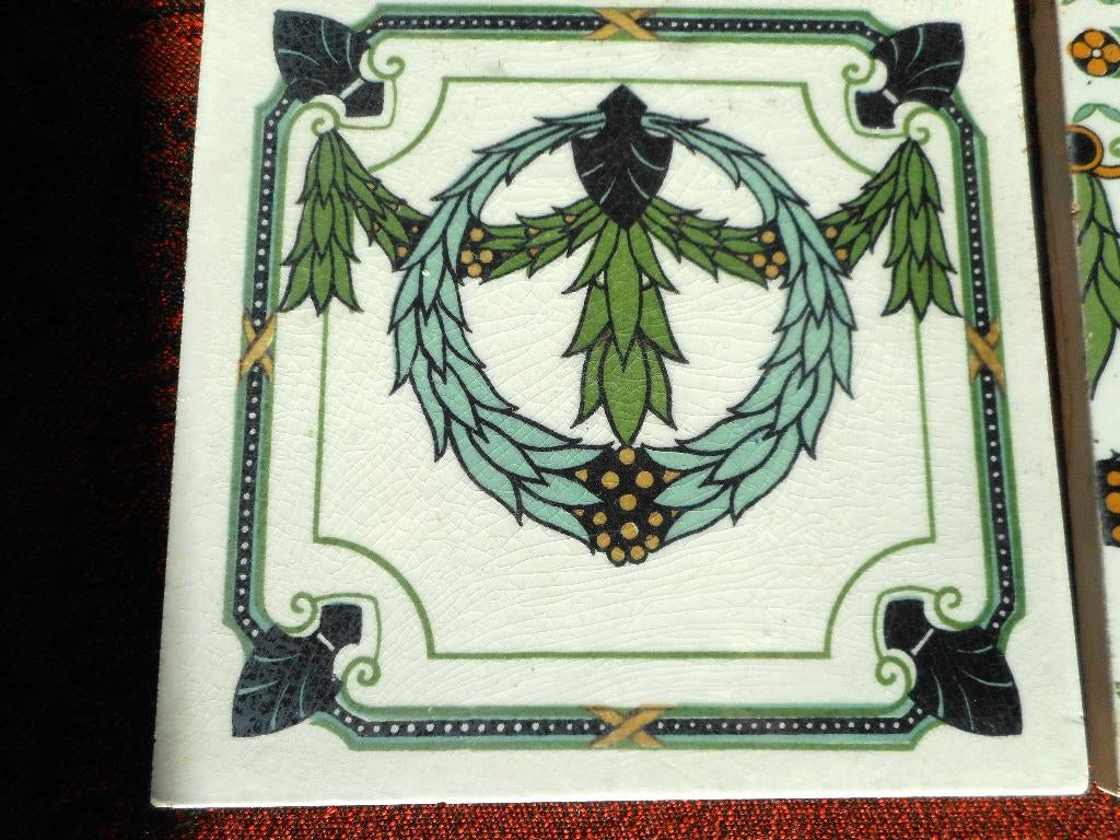 Carreau Art Nouveau BOCH -motif végétal en couronne- 15x15cm, Ophalen of Verzenden