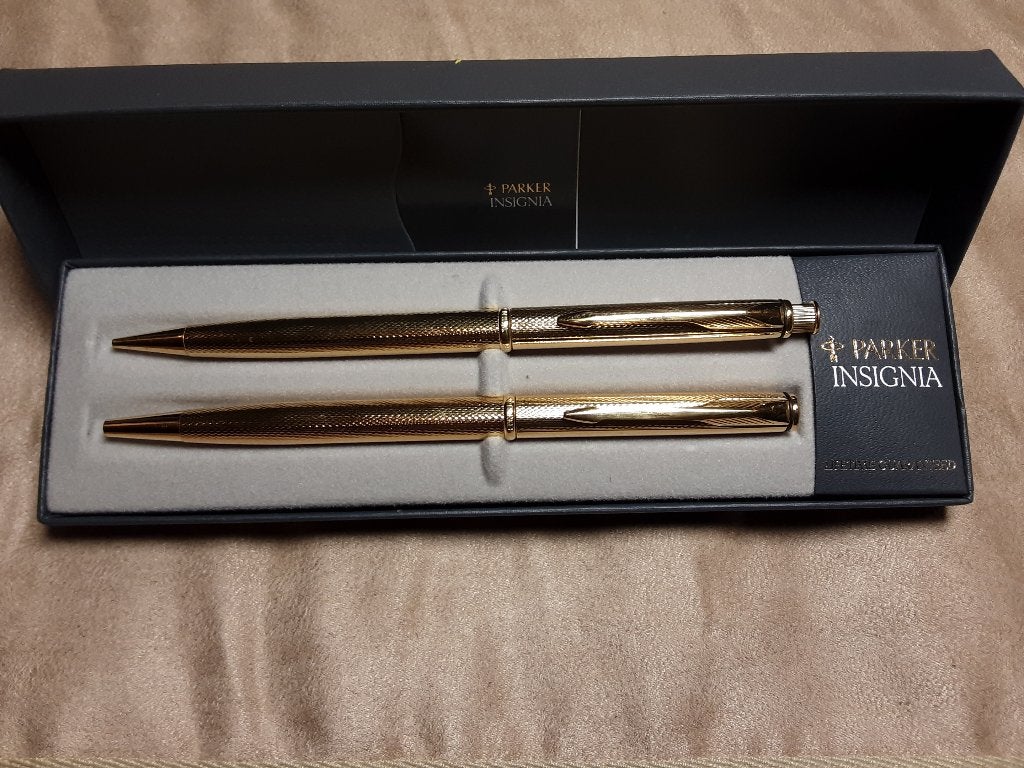 Parker Insignia Barley Gold Plated set BP/MP, Verzamelen, Pennenset, Gebruikt, Parker, Met doosje