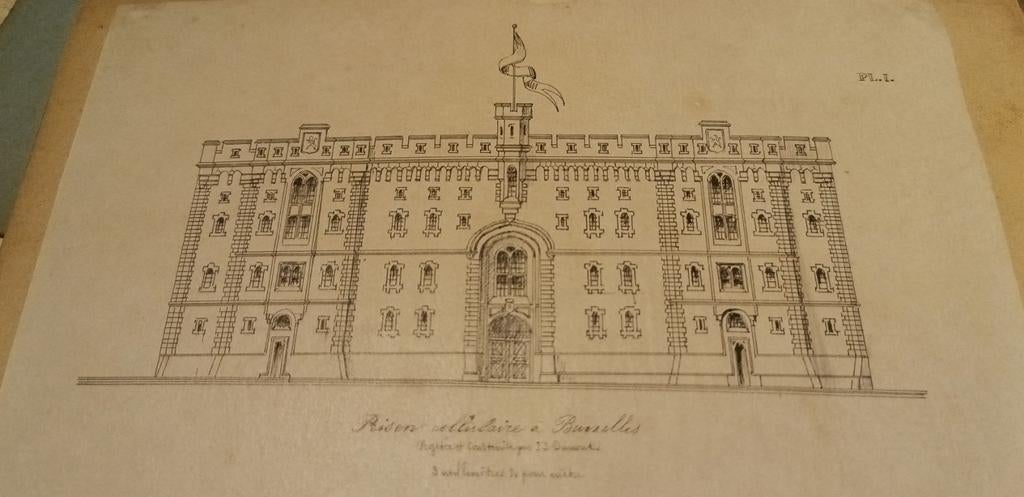 Historische tekening van gevangenis Saint-Gilles, Ophalen of Verzenden