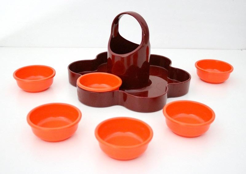 Vintage Emsa schaal met bakjes voor snacks West Germany 70's, Ophalen of Verzenden, Huis en Inrichting
