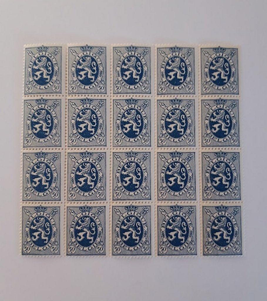 1928 Albert 1 blok 20 zegels OPB285 Heraldische Leeuw - MNH, Sans timbre, Neuf, Non oblitéré, Timbre-poste