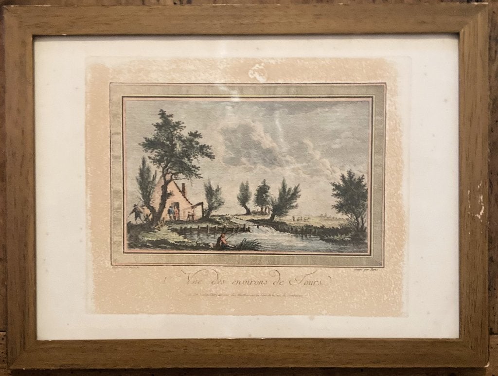 Reproduction d'une gravure ancienne 38x28, Paysage, Enlèvement, Encadré, Autres techniques