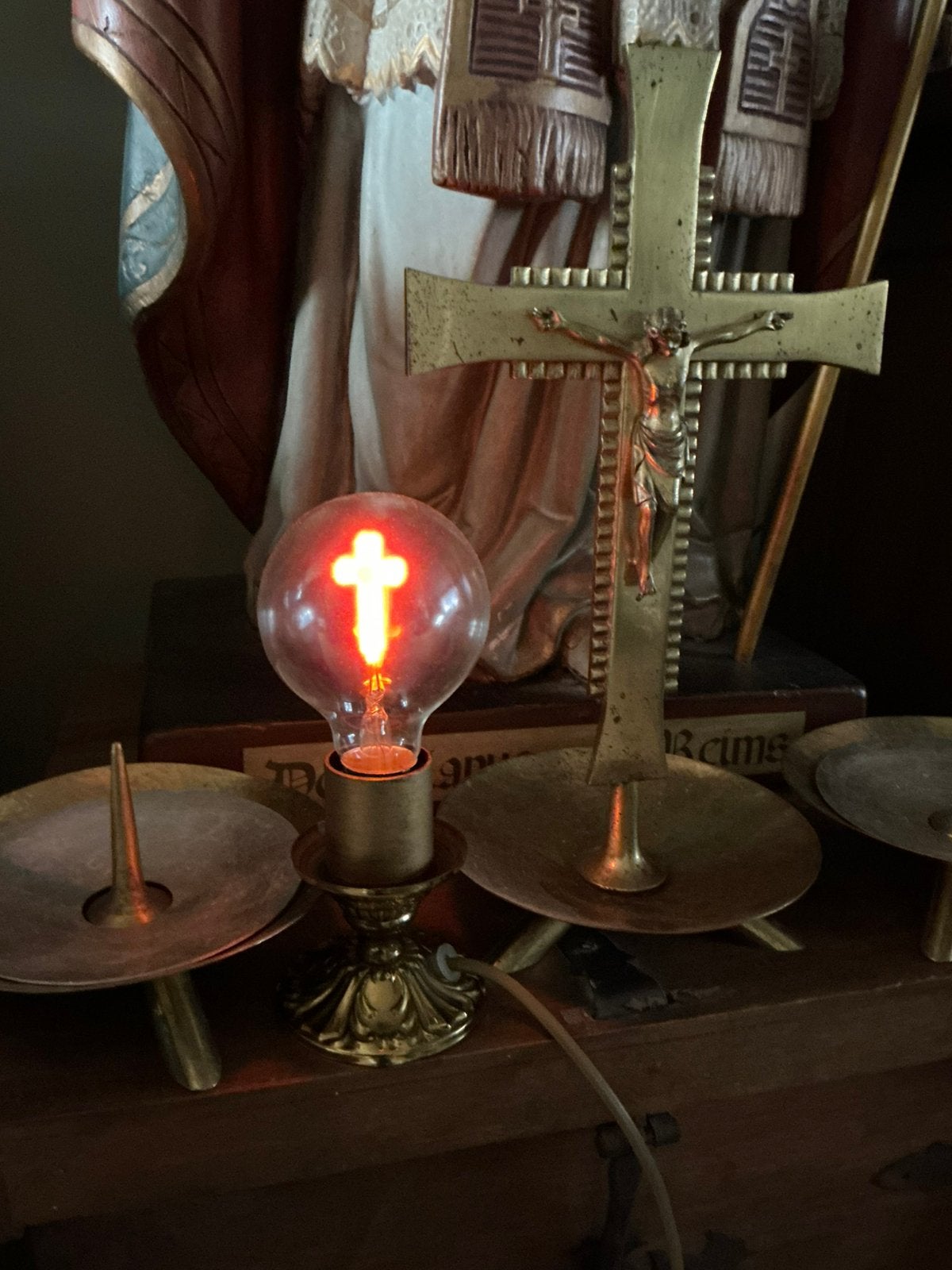 Vintage Devotielamp met Neon Kruislamp (Jaren '70), Antiek en Kunst, Ophalen of Verzenden