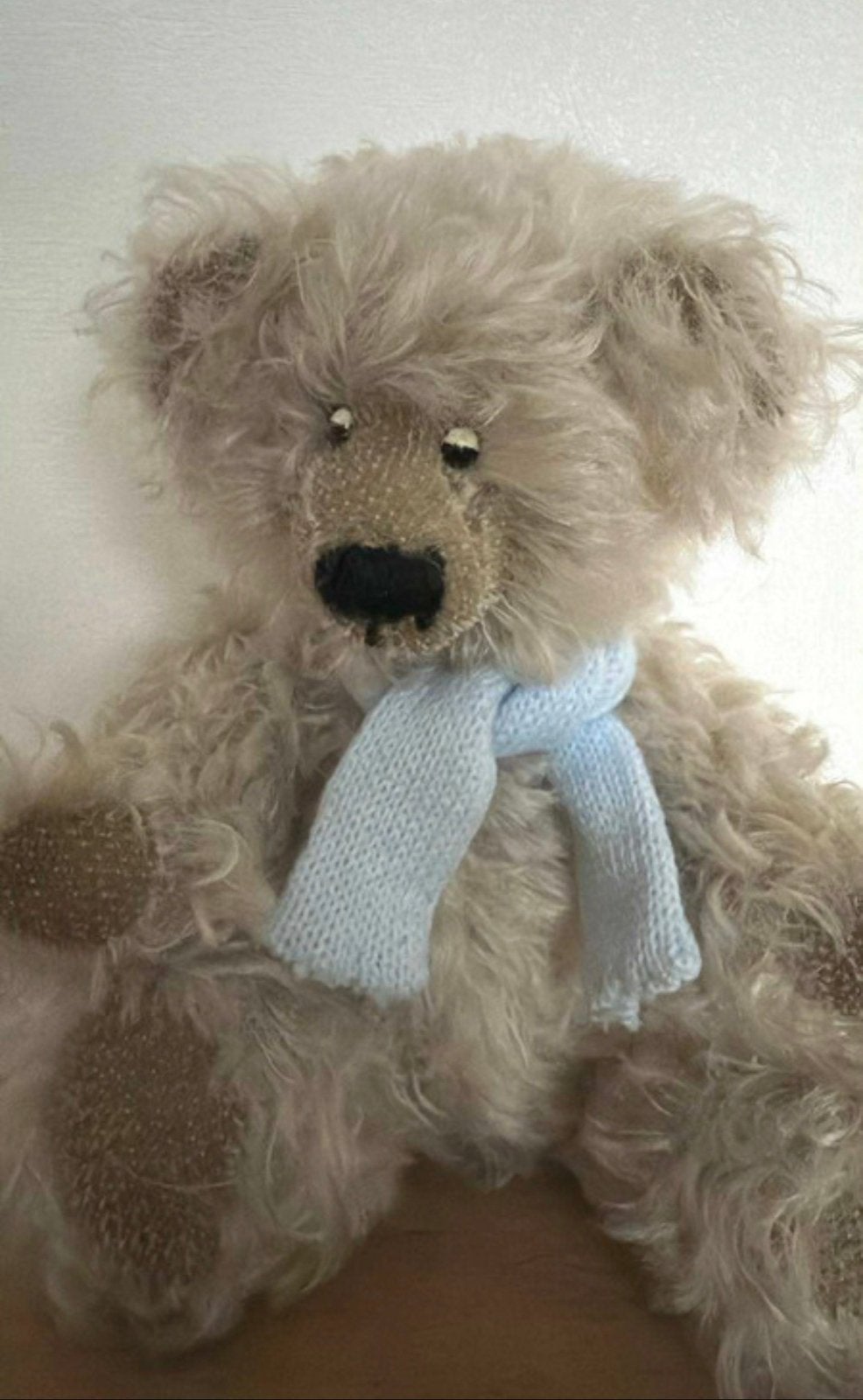 Antieke handgemaakte mohairen beer met sjaal, Collections, Ours & Peluches, Utilisé, Enlèvement