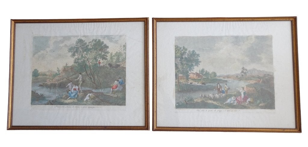 Veilinghuis Oranje 2 gravures couleur Francesco Zuccarelli, Signé, 47 cm, Gravure, Enlèvement