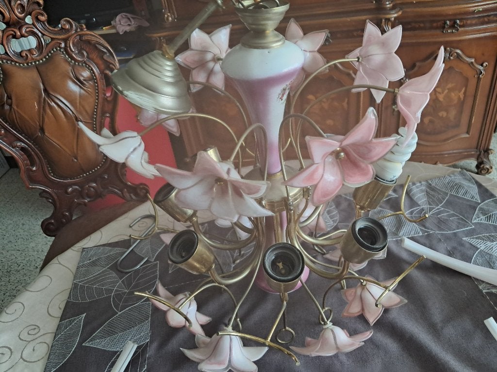 Luster met murano bloem en 6 arondkelken, Ophalen