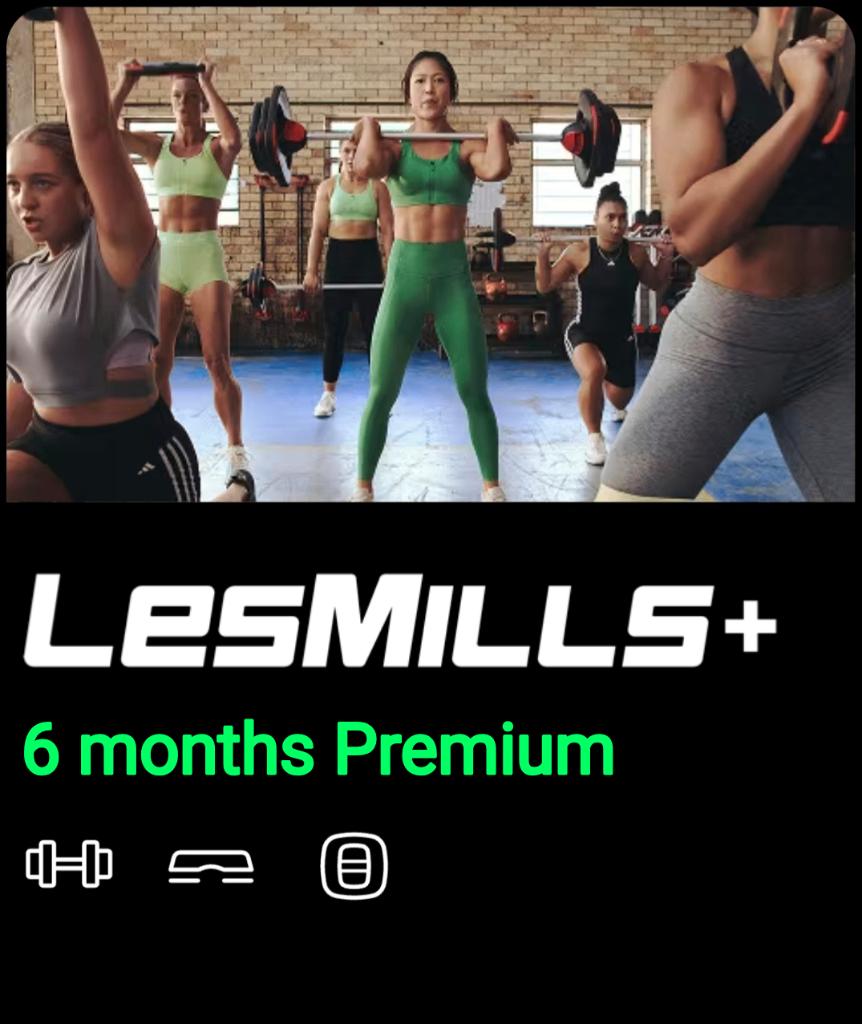 Les Mills+ Premium voor 6 maanden (normaal 32,99 per maand), Tickets en Kaartjes, Kortingen en Cadeaubonnen, Eén persoon, Cadeaubon