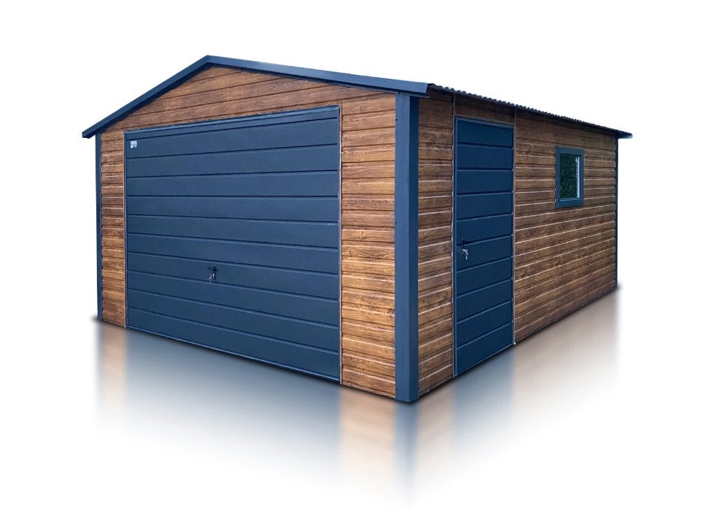 Garage en tôle simple 45 m Double pente Effet bois