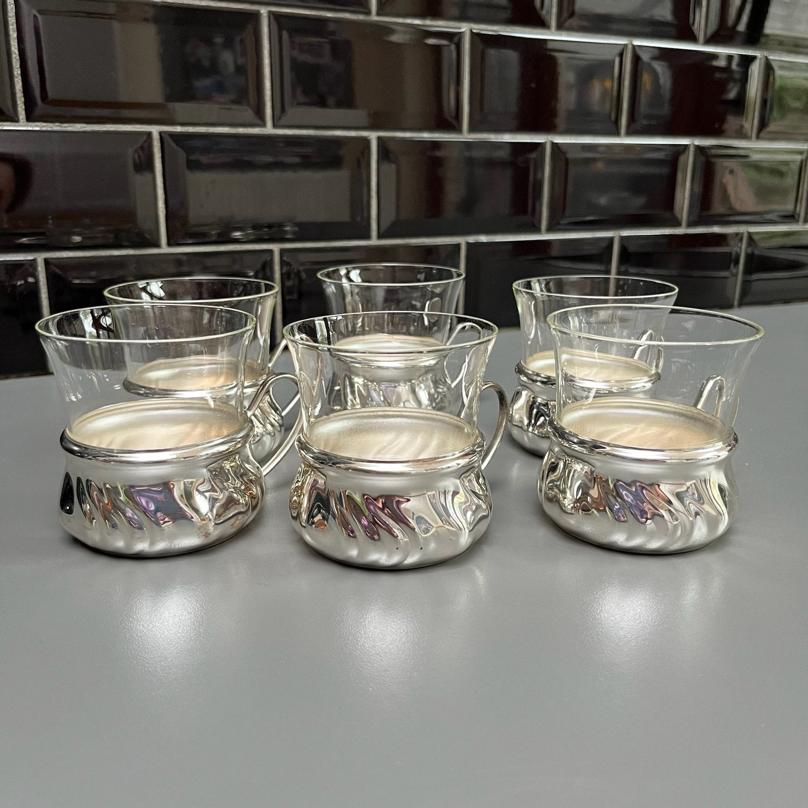 Set van 6 verzilverde theeglaasjes, Antiek en Kunst, Ophalen of Verzenden, Zilver