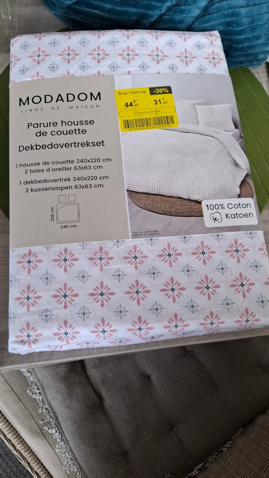 housse couette neuve 2 personnes 100% coton 240 x 220 cms, Maison & Meubles, Neuf, Lit double, Autres marques, Housse de couette