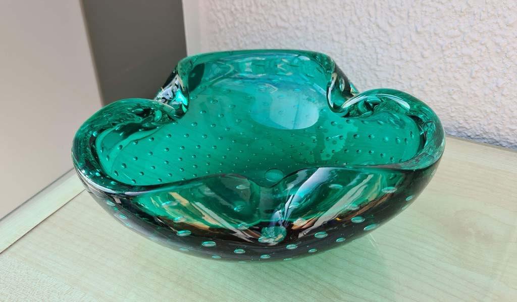 vintage asbak - schaal groen Murano  -18 cm - lees info aub, Ophalen