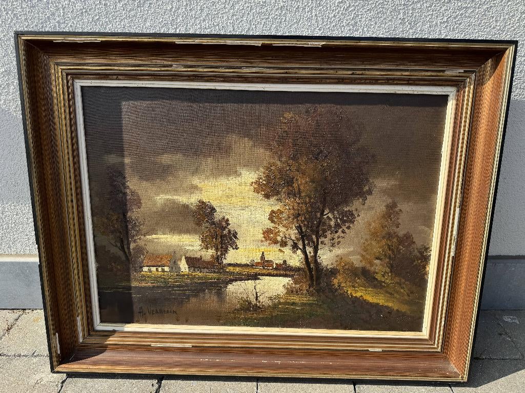 Sfeervol herfstlandschap / dorpsgezicht - van H. Verbeeck, Antiek en Kunst, Ophalen