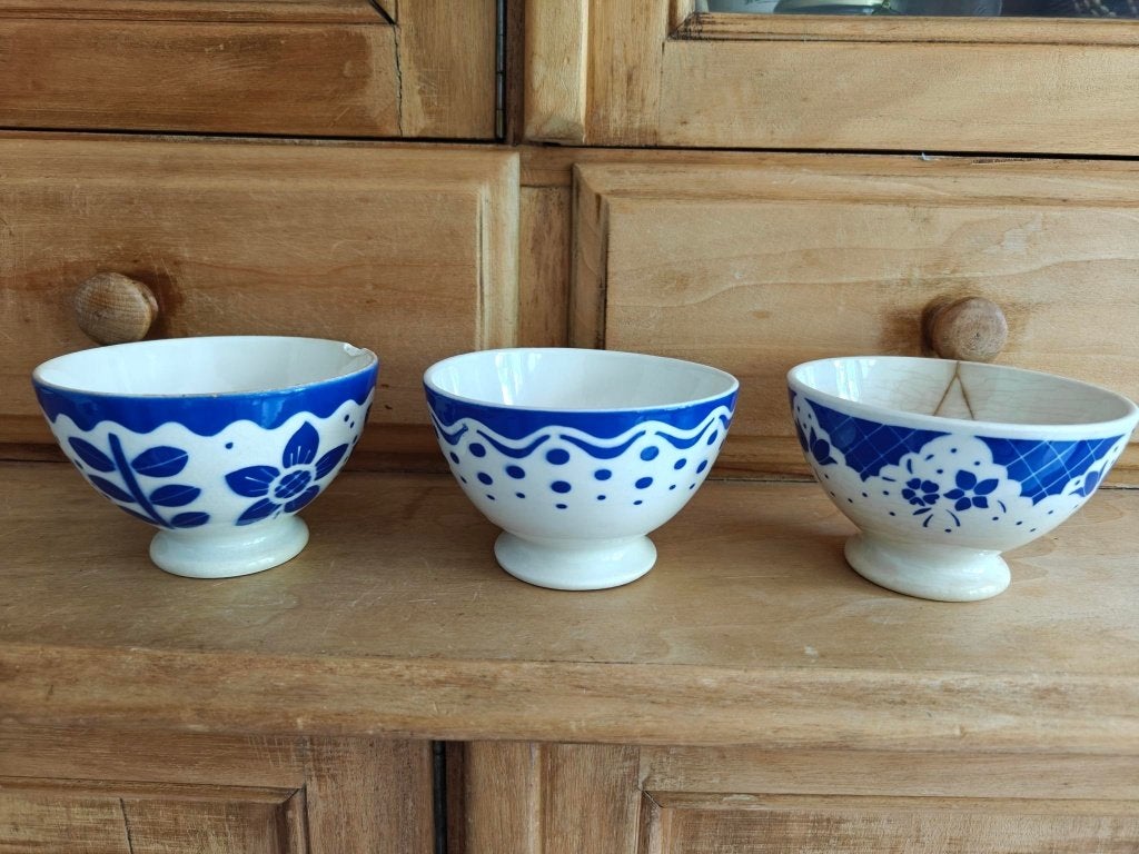 3 kommen BOCh met blauwe print, Ophalen of Verzenden