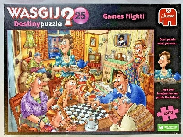 Jumbo Wasgij Destiny 25 Spelletjesavond 1000 stukjes puzzel, Hobby en Vrije tijd, Verzenden, 500 t/m 1500 stukjes, Zo goed als nieuw
