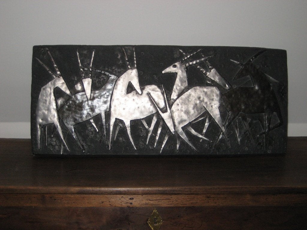 Panneau mural en pierre unique - Cerf en troupeau - Années70, Enlèvement