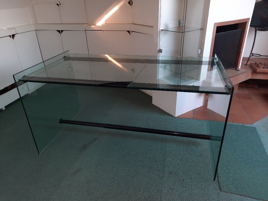 Bureau van glas en staal, Ophalen, Gebruikt, 153 cm, Computerbureau