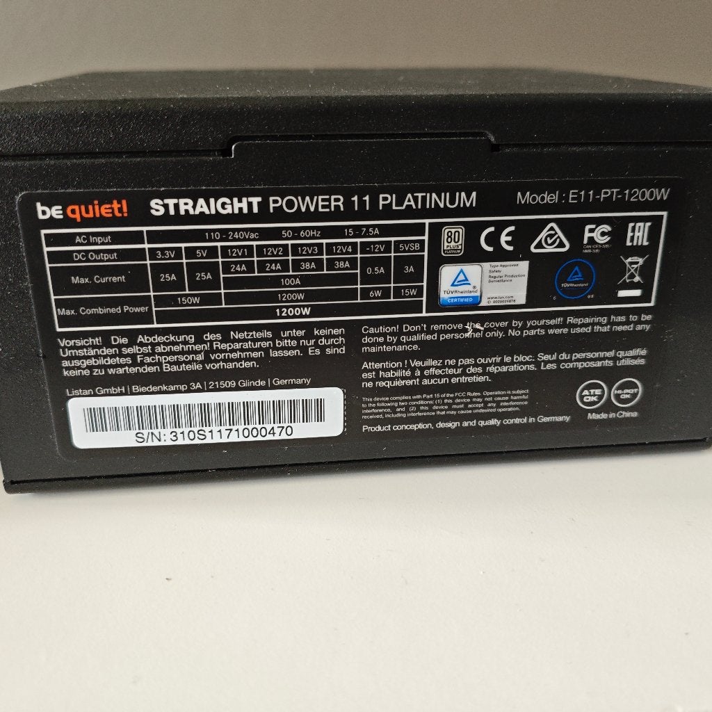 Be Quiet! Straight power 11 platinum (Model E11-PT-1200W), Computers en Software, Interne voedingen, Ophalen, Zo goed als nieuw