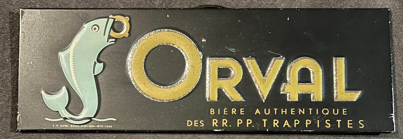 Ijzeren Orval bordje uit 1956, Verzamelen, Biermerken, Gebruikt, Reclamebord, Plaat of Schild, Overige merken, Ophalen of Verzenden